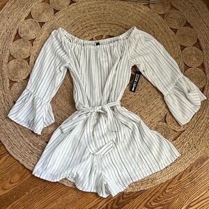 Flutter sleeve striped romper